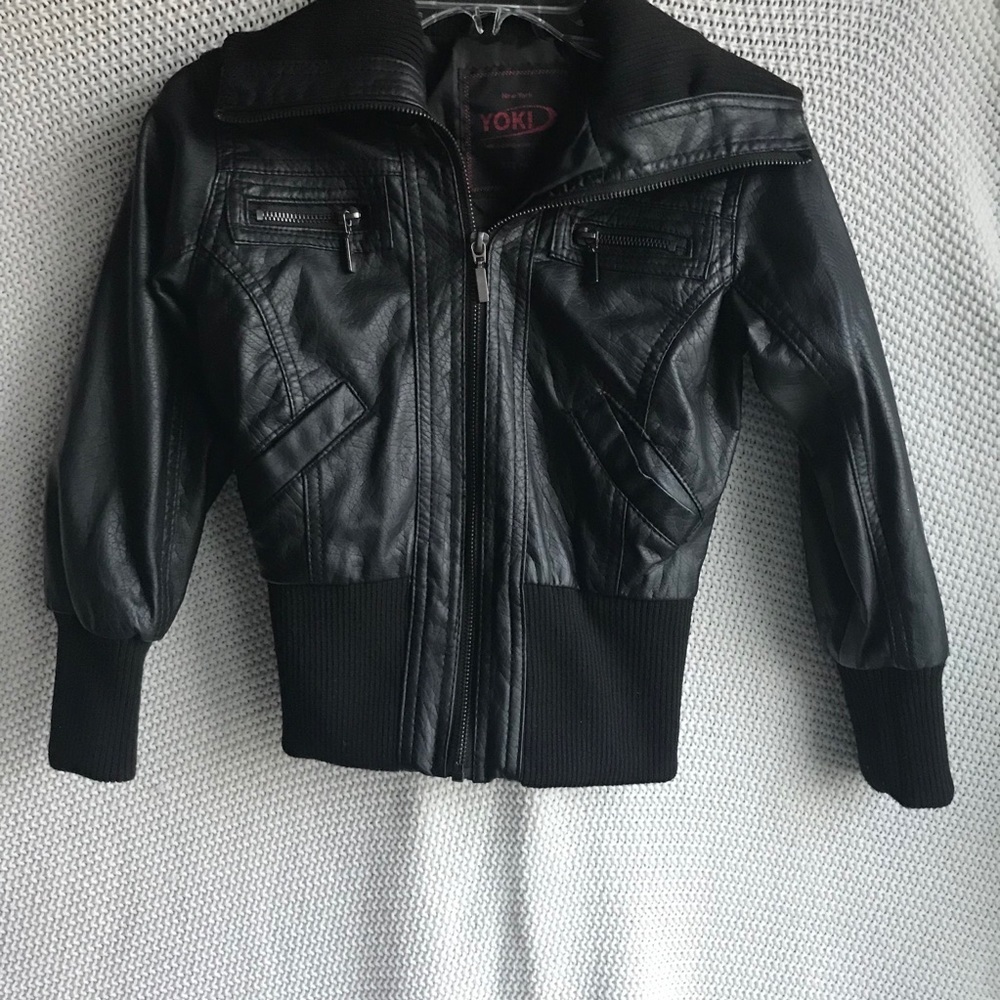YOKI Black Mandarin Collar Faux Leather Jacket